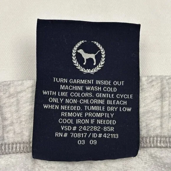 Vintage Victoria's Secret PINK Gray Wide Leg Heart and Peace Sign Sweatpants XS - Picture 9 of 12